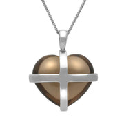 Sterling Silver Smokey Quartz Large Cross Heart Necklace. p1673.