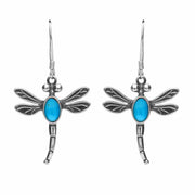 Sterling Silver Turquoise Dragonfly Hook Earrings. E1754. 