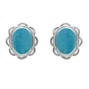 Sterling Silver Turquoise Large Rope Oval Frill Stud Earrings, E079
