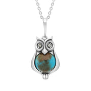 Sterling Silver Turquoise Marcasite Small Owl Necklace