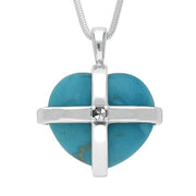 Sterling Silver Turquoise Marcasite Large Cross Heart Necklace, P2262.