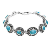 Sterling Silver Turquoise Marcasite Oval Link Bracelet B875