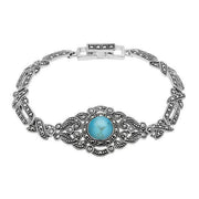 Sterling Silver Turquoise Marcasite Tappered Bracelet, B880.