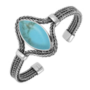 Sterling Silver Turquoise Marquise Foxtail Bangle B1015
