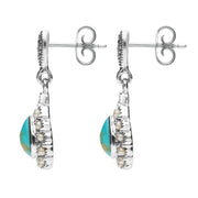 Sterling Silver Turquoise Pearl Round Edge Bead Drop Earrings. E2306