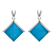 Sterling Silver Turquoise Rhombus Drop Earrings. E078.