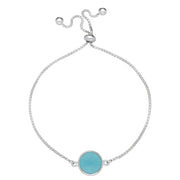 Sterling Silver Turquoise Round Stone Adjustable Bracelet, B1142.