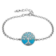 Sterling Silver Turquoise Round Tree of Life Chain Bracelet B1140
