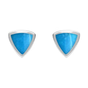 Sterling Silver Turquoise Small Curved Triangle Stud Earrings. E061.