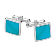 Sterling Silver Turquoise Square Flat Cufflinks. CL098.