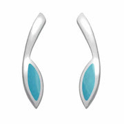 Sterling Silver Turquoise Toscana Long Marquise Stud Earrings. E1185.