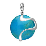 Sterling Silver Turquoise Wavy Disc Large Charm. G577.