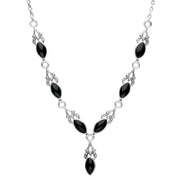 Sterling Silver Whitby Jet Seven Stone Marquise Necklace. N159.