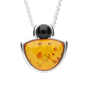 Sterling Silver Whitby Jet Amber Half Moon Necklace P2844