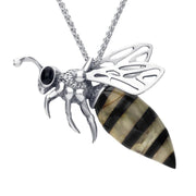 Sterling Silver Whitby Jet Amber Small Bee Necklace P2318