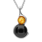 Sterling Silver Whitby Jet Amber Two Stone Necklace, P1405.