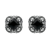 Sterling Silver Whitby Jet Antique Style Stud Earrings E1799
