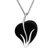Sterling Silver Whitby Jet Art Nouveau Style Heart Necklace. p1587.