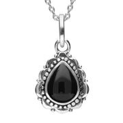 Sterling Silver Whitby Jet Beaded Edge Pear Shape Necklace. P2094