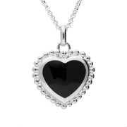 Sterling Silver Whitby Jet Beaded Heart Pendant Necklace. P2717