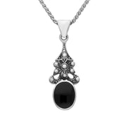 Sterling Silver Whitby Jet Beaded Oval Necklace. P141