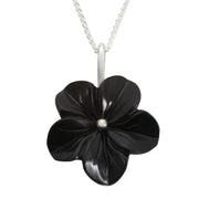 Sterling Silver Whitby Jet Carved Flower Necklace. P1783