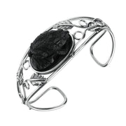 Sterling Silver Whitby Jet Carved Frog Bangle. BUNQ0001047.