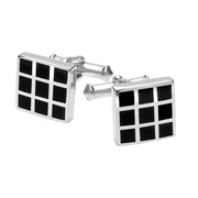 Sterling Silver Whitby Jet Chequered Cufflinks. CL239