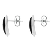 Sterling Silver Whitby Jet Curved Marquise Stud Earrings. e1657.