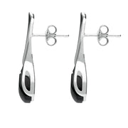 Sterling Silver Whitby Jet Curved Tapered Drop Earrings E1798