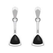 Sterling Silver Whitby Jet Curved Triangle Drop Earrings. E032.