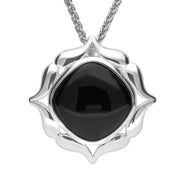 Sterling Silver Whitby Jet Cushion Fancy Edge Necklace P3135