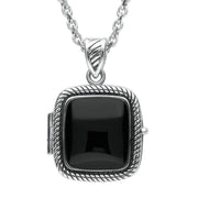 Sterling Silver Whitby Jet Cushion Rope Edge Locket. P2101