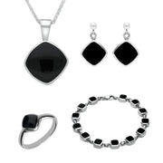 Sterling Silver Whitby Jet Cushion Shaped Four Piece Set. S009 