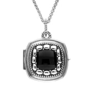 Sterling Silver Whitby Jet Cushion Shaped Locket. P2093.