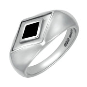 Sterling Silver Whitby Jet Diamond Shape Signet Ring. R179.