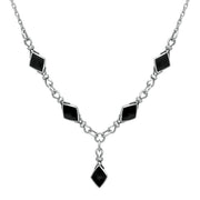 Sterling Silver Whitby Jet Diamond Shaped Necklace. n186. 