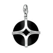 Sterling Silver Whitby Jet Disc Open Cross Large Charm. G580.