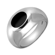 Sterling Silver Whitby Jet Domed Oval Signet Ring. R143.