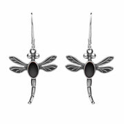 Sterling Silver Whitby Jet Dragonfly Hook Earrings E1754