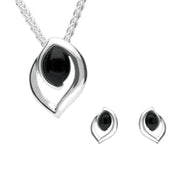 Sterling Silver Whitby Jet Flame Shaped Two Piece Set. S022