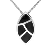 Sterling Silver Whitby Jet Four Stone Leaf Shaped Necklace. P862