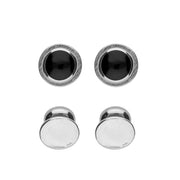 Sterling Silver Whitby Jet Framed Round Shirt Studs. CL089.