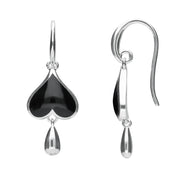 Sterling Silver Whitby Jet Heart Teardrop Hook Earrings. E2018Sterling Silver Whitby Jet Heart Teardrop Hook Earrings. E2018.