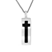 Sterling Silver Whitby Jet Inlaid Cross Wavy Oblong Necklace. P1268