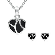 Sterling Silver Whitby Jet Inlaid Heart Two Piece Set. S044.
