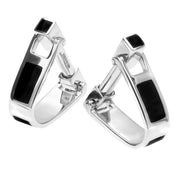 Sterling Silver Whitby Jet Inlaid Oblong Hoop Cufflinks CL493
