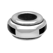 Sterling Silver Whitby Jet Inlaid Oblong Spacer Charm. G512.