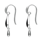 Sterling Silver Whitby Jet Heart Teardrop Hook Earrings. E2018.