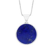 Sterling Silver Whitby Jet Lapis Lazuli Queens Jubilee Hallmark Double Sided Round Necklace, P146_JFH